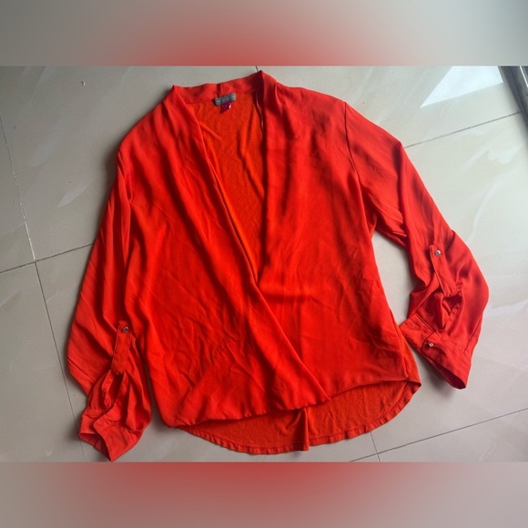 Vince Camuto Red Wrap Blouse with Long Sleeves size L summer spring - Picture 6 of 11
